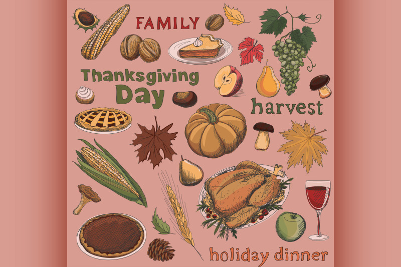 colorful-hand-drawn-set-of-objects-and-symbols-on-the-thanksgiving