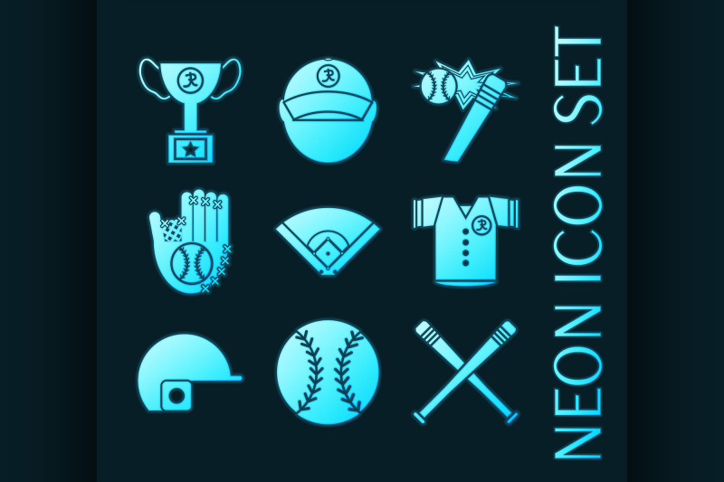 set-of-baseball-glowing-neon-style-icons