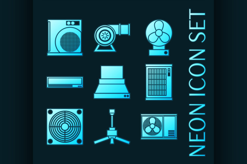 set-of-conditioning-system-glowing-neon-icons