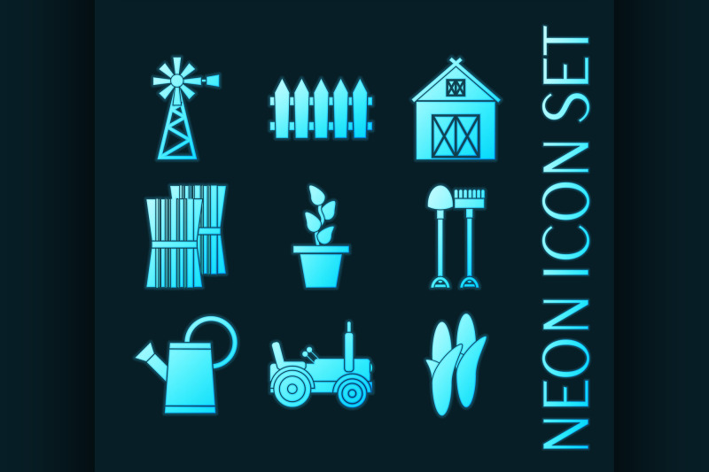 set-of-farming-blue-glowing-neon-icons