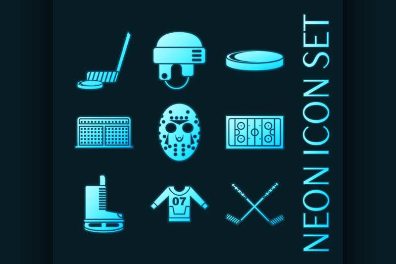 set-of-hockey-blue-glowing-neon-icons