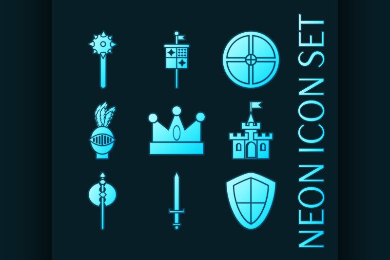 set-of-knights-blue-glowing-neon-icons