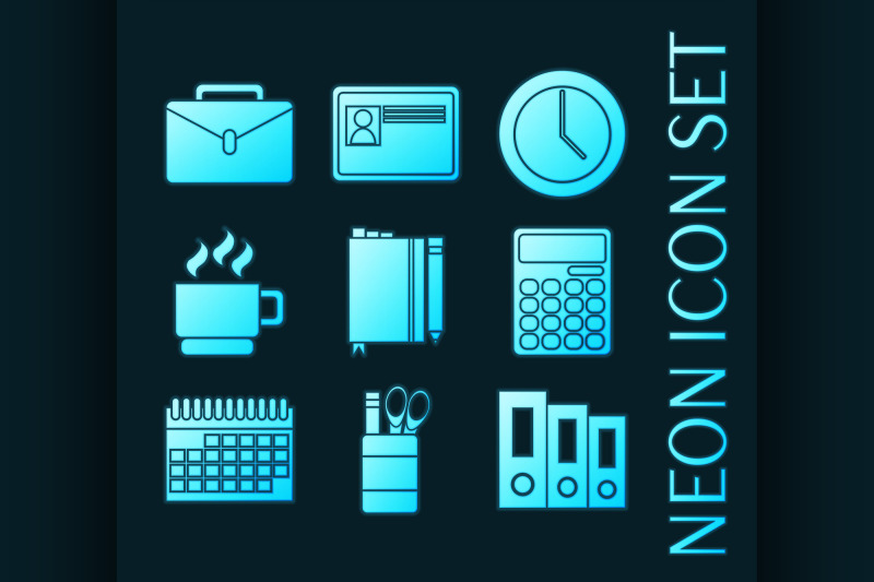 set-of-office-equipment-blue-glowing-neon-icons