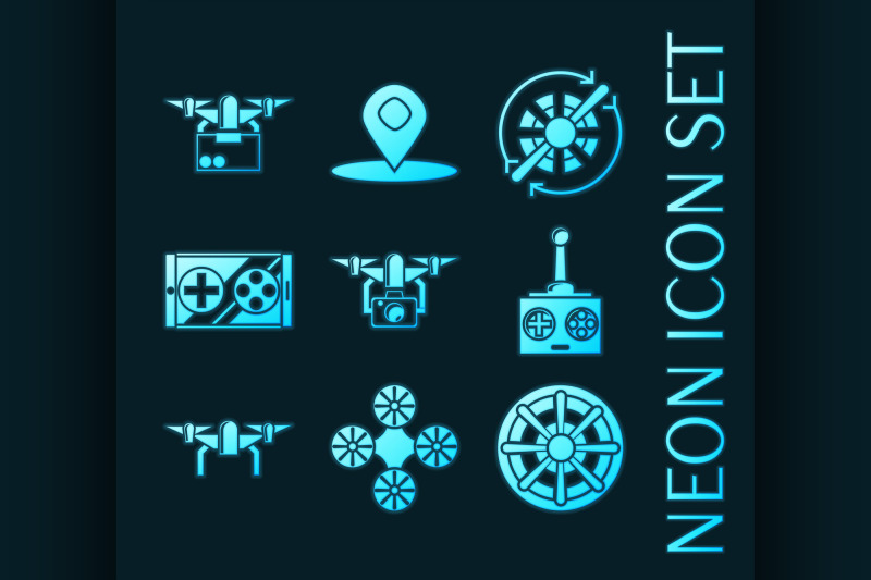 set-of-quadrocopter-blue-glowing-neon-icons