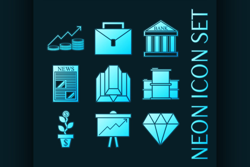 set-of-stock-exchange-blue-glowing-neon-icons