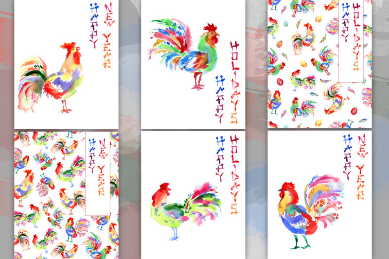 watercolor-roosters-vector