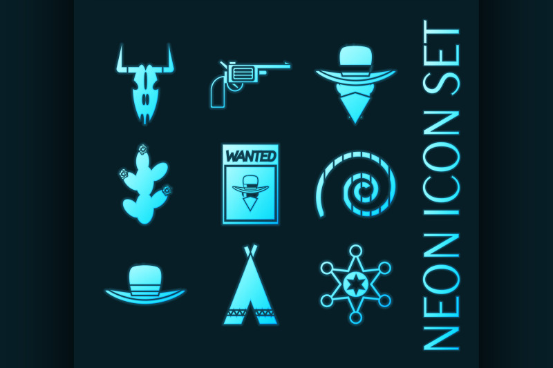 set-of-wild-west-glowing-neon-icons-collection