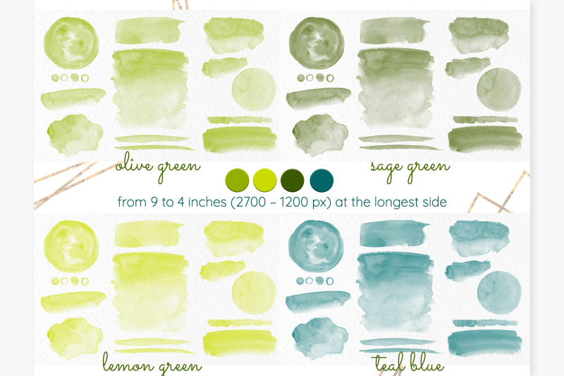 green-watercolor-stains-clipart-olive-green-sage-green-lime-green-teal