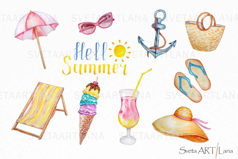 tropical-clip-art-watercolor-summer-clipart