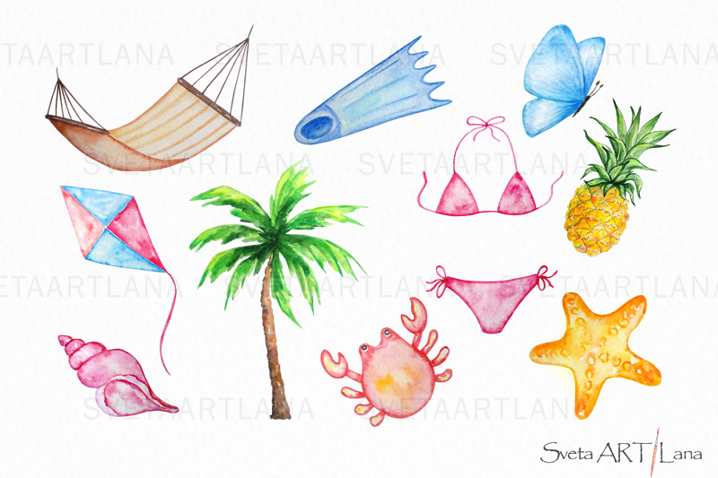 tropical-clip-art-watercolor-summer-clipart