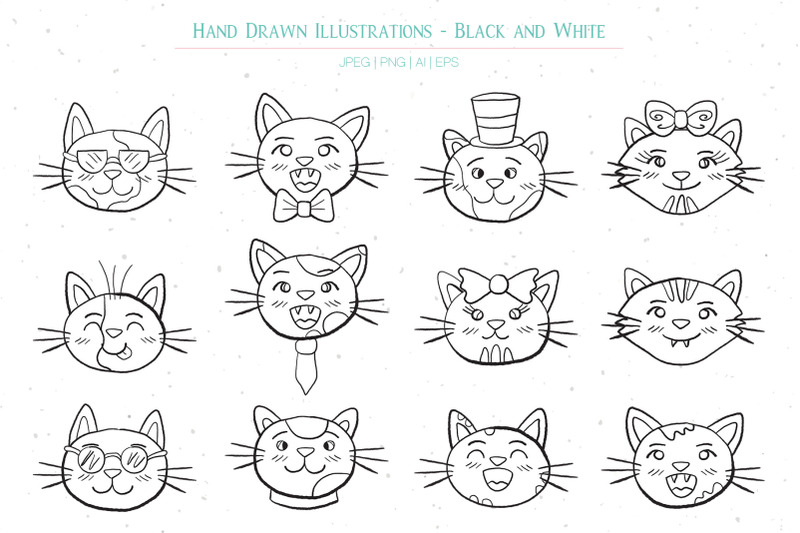 hand-drawn-smiling-cats-illustrations