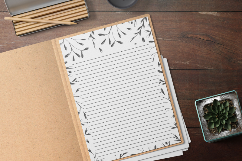 simple-botanical-floral-stationery-lined-digital-note-paper