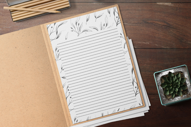 simple-botanical-floral-stationery-lined-digital-note-paper