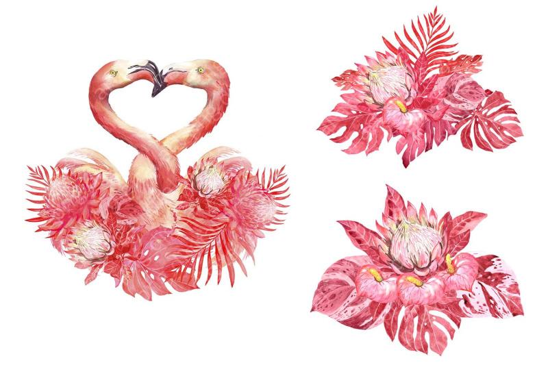 flamingo-watercolor-clipart-pink-flamingos-love-clipart-floral