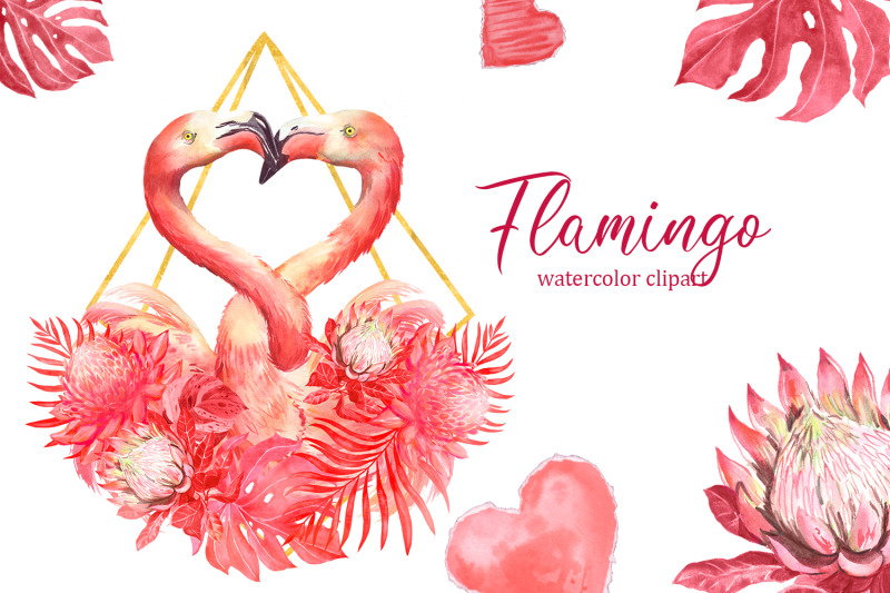 flamingo-watercolor-clipart-pink-flamingos-love-clipart-floral