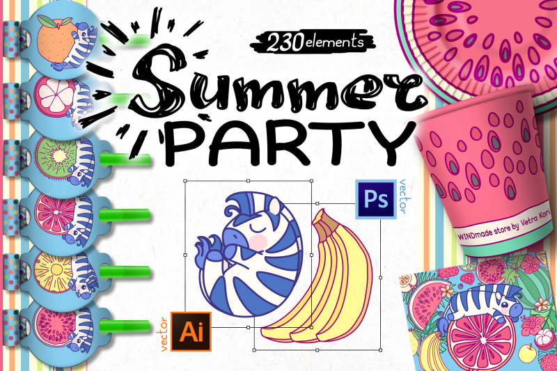 vector-set-summer-party-with-zebra