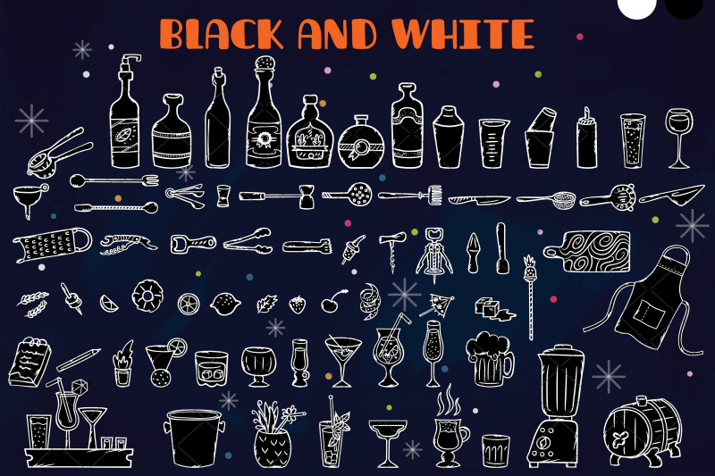 white-bartender-doodles-hand-drawn-bar-tending-tools-glass-bottle