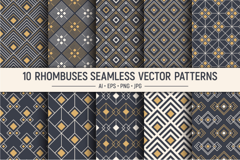 10-seamless-geometric-rhombuses-vector-patterns