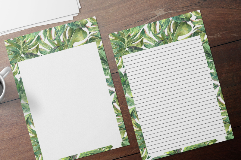watercolor-tropical-stationary-sheets-lined-digital-note-paper