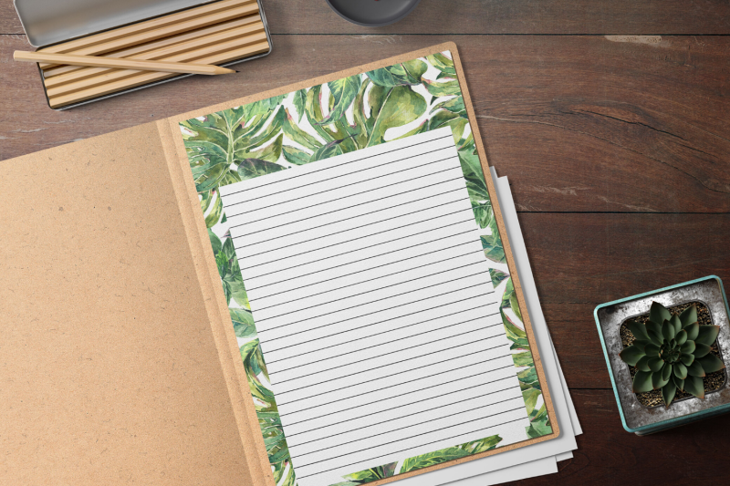 watercolor-tropical-stationary-sheets-lined-digital-note-paper