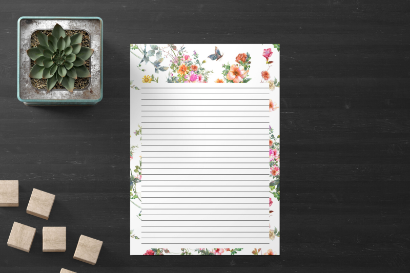 floral-stationery-flowers-amp-butterflies-lined-digital-note-paper