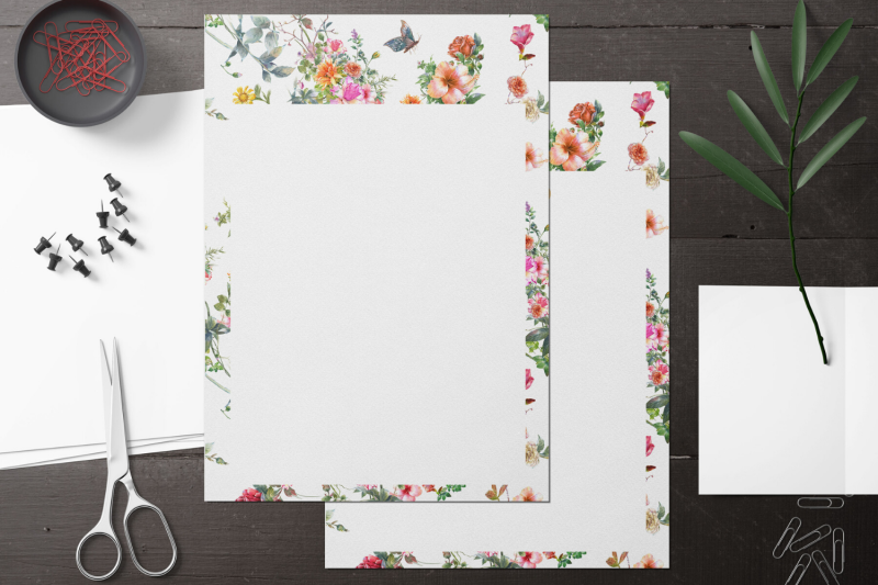 floral-stationery-flowers-amp-butterflies-lined-digital-note-paper