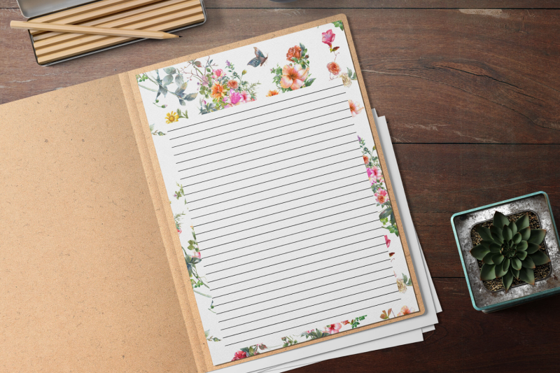 floral-stationery-flowers-amp-butterflies-lined-digital-note-paper