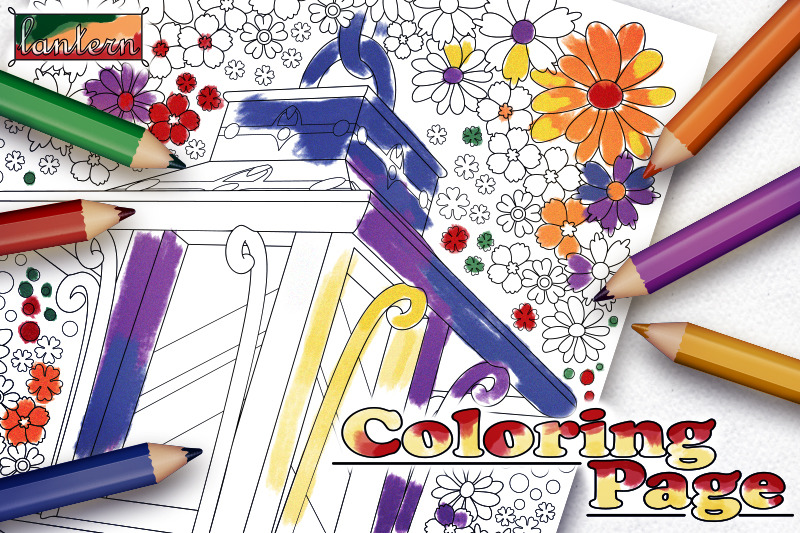coloring-book-page-for-adult-lantern-with-floral-composition