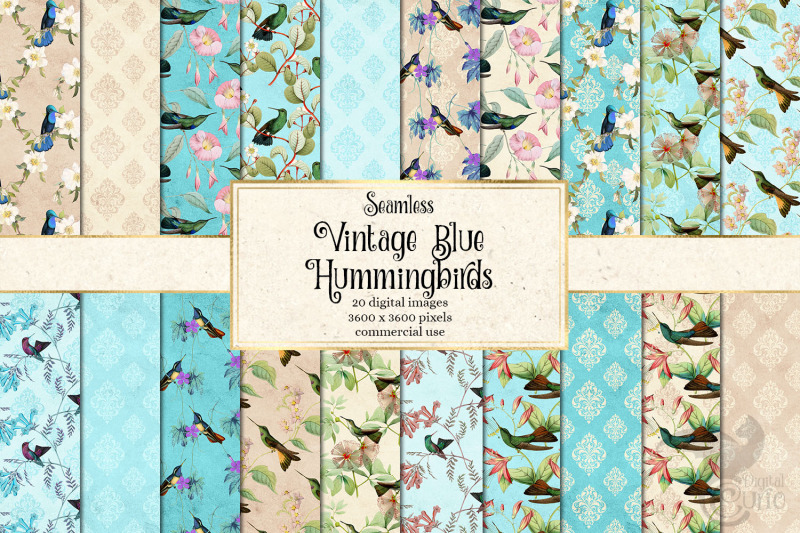 vintage-blue-hummingbirds-digital-paper