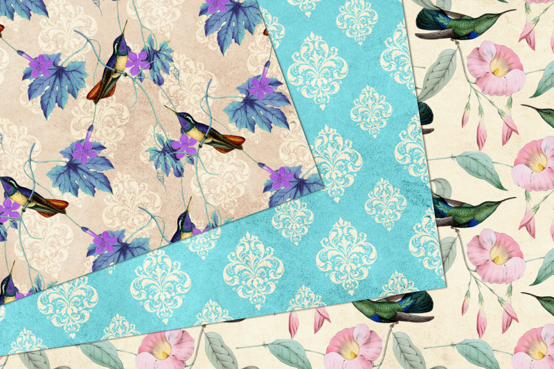 vintage-blue-hummingbirds-digital-paper