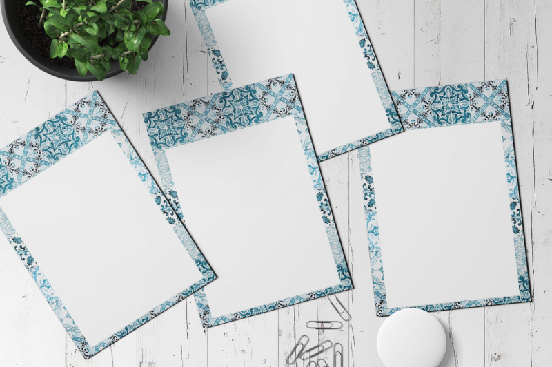 blue-mosaic-stationary-lined-digital-note-paper