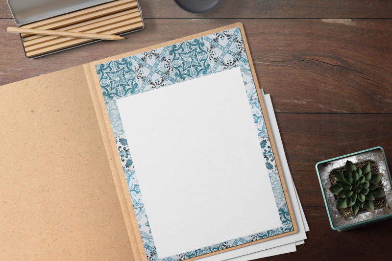 blue-mosaic-stationary-lined-digital-note-paper