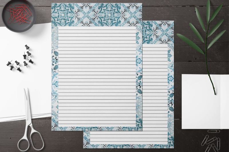 blue-mosaic-stationary-lined-digital-note-paper