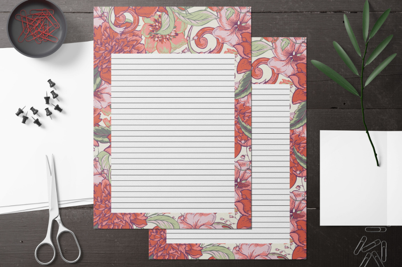 floral-printable-stationery-lined-digital-note-paper