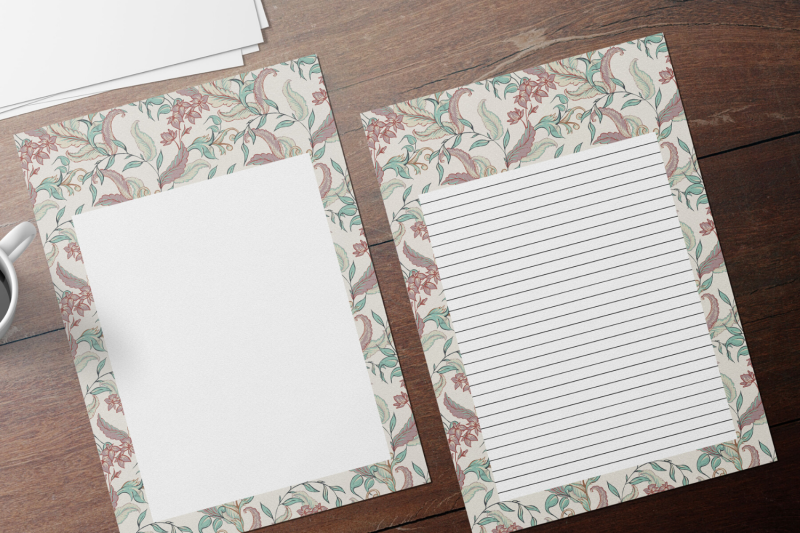 vintage-flowers-stationery-lined-digital-note-paper