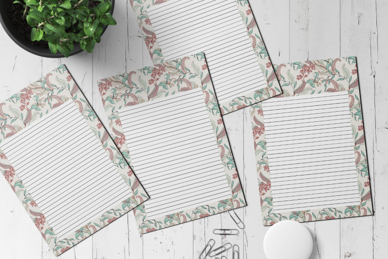 vintage-flowers-stationery-lined-digital-note-paper