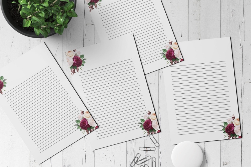 floral-printable-stationery-lined-digital-note-paper