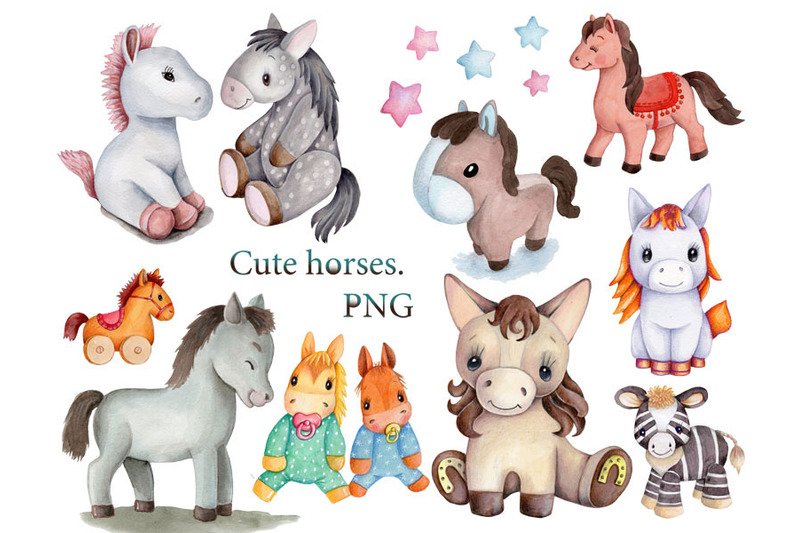 cute-horses-set-of-11-watercolor-illustrations