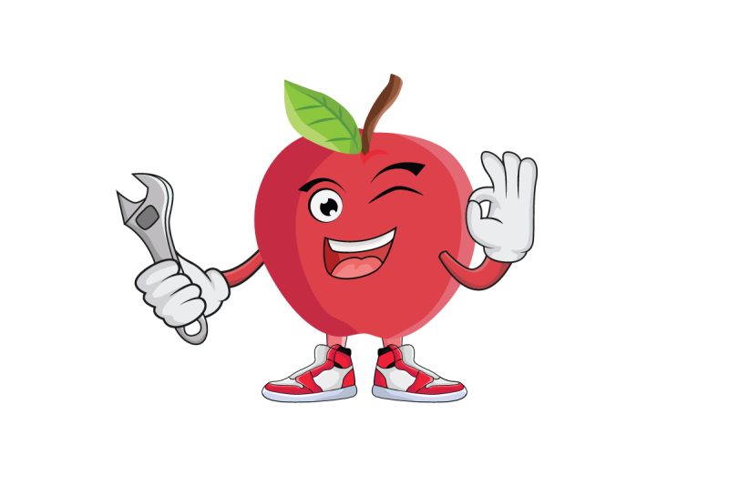 apple-mechanic-with-wrench-fruit-cartoon-character-design