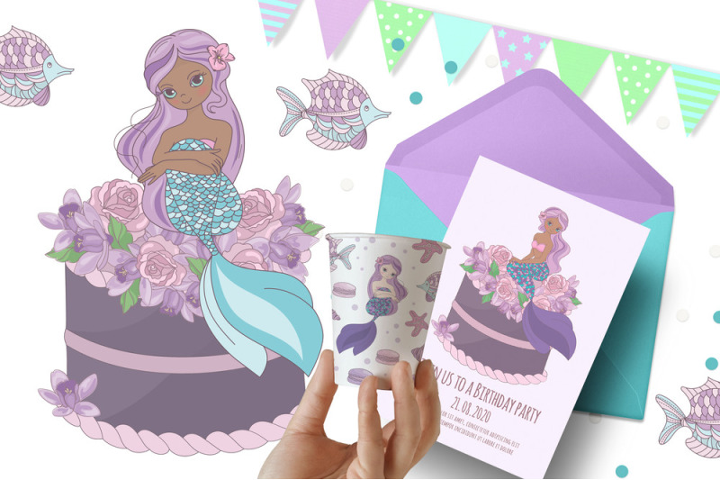 mermaid-party-creator-wedding-holiday-vector-illustration-set