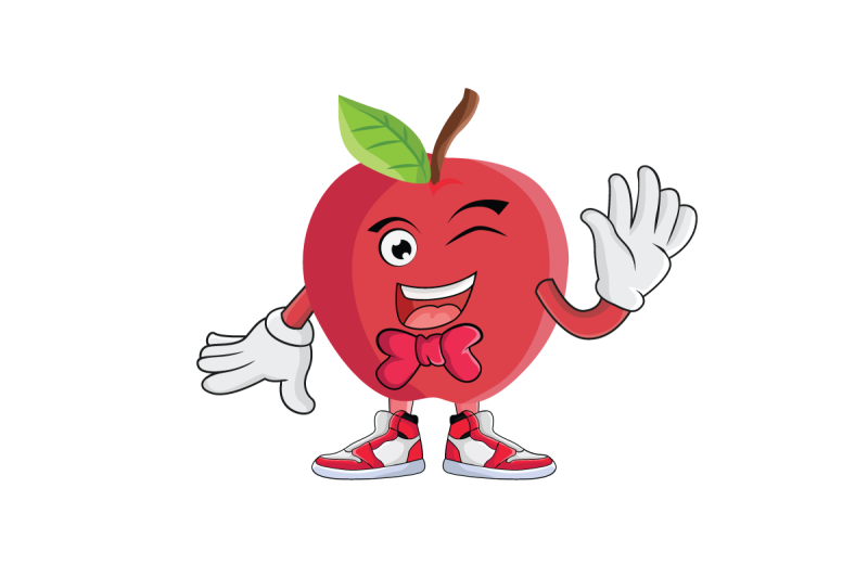 apple-greeting-waving-with-bowtie-fruit-cartoon-character