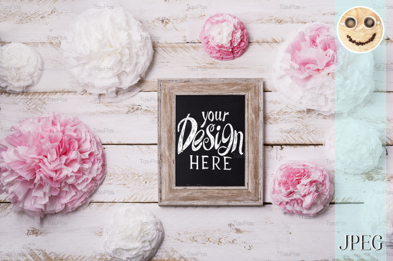 wooden-frame-mockup-with-paper-flowers