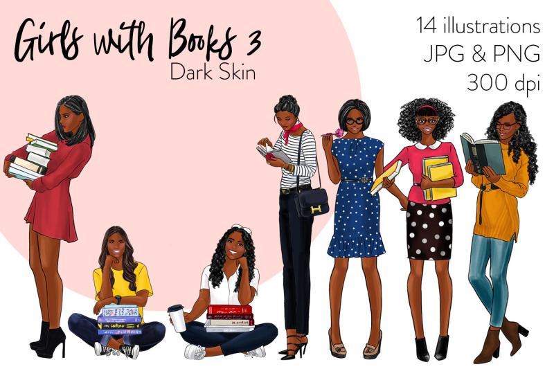 watercolor-fashion-clipart-girls-with-books-3-dark-skin