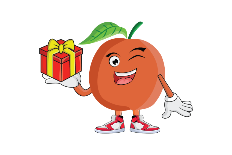 apricot-wtih-gift-fruit-cartoon-character