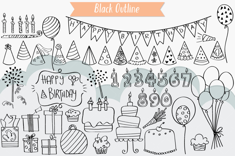 birthday-party-hand-drawn-cakes-candles-balloons-banner