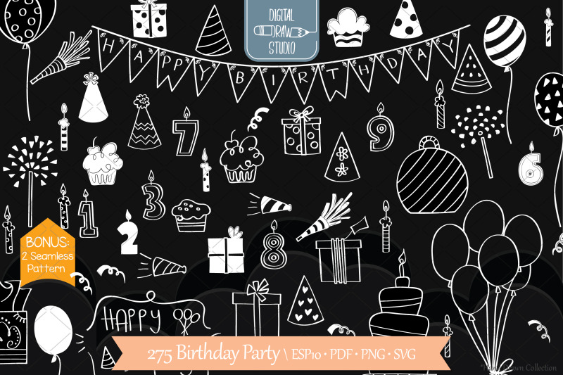 white-birthday-party-hand-drawn-cakes-candles-balloons-banner