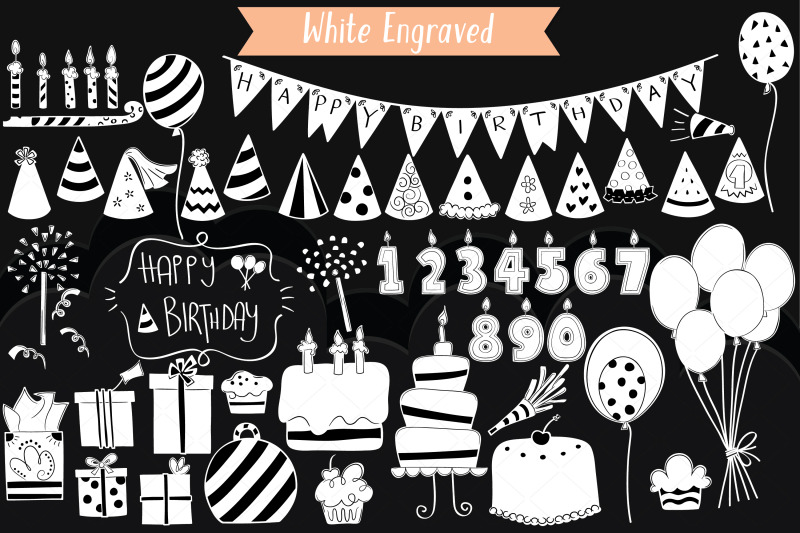 white-birthday-party-hand-drawn-cakes-candles-balloons-banner