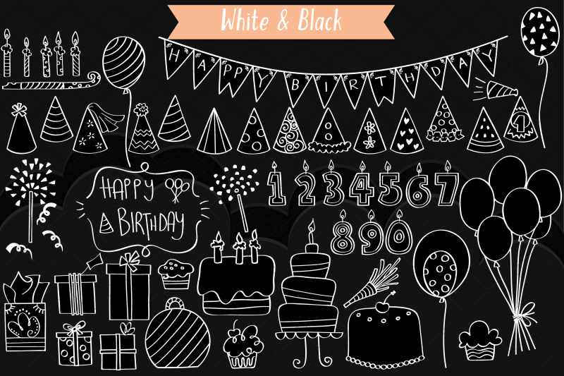 white-birthday-party-hand-drawn-cakes-candles-balloons-banner