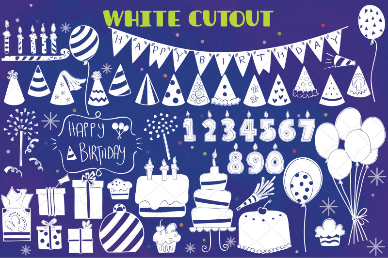 white-birthday-party-hand-drawn-cakes-candles-balloons-banner