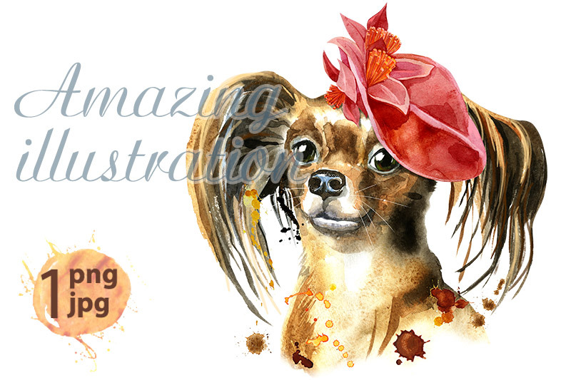 watercolor-portrait-of-long-haired-toy-terrier-with-red-cap